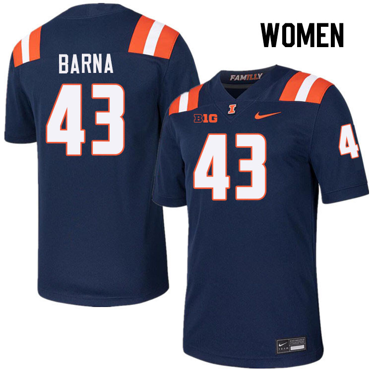 Women #43 Joe Barna Illinois Fighting Illini College Football Jerseys Stitched-Navy